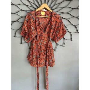 Anthropologie Maeve  Silk Kimono by Maeve  Size L white  & L red pink  top